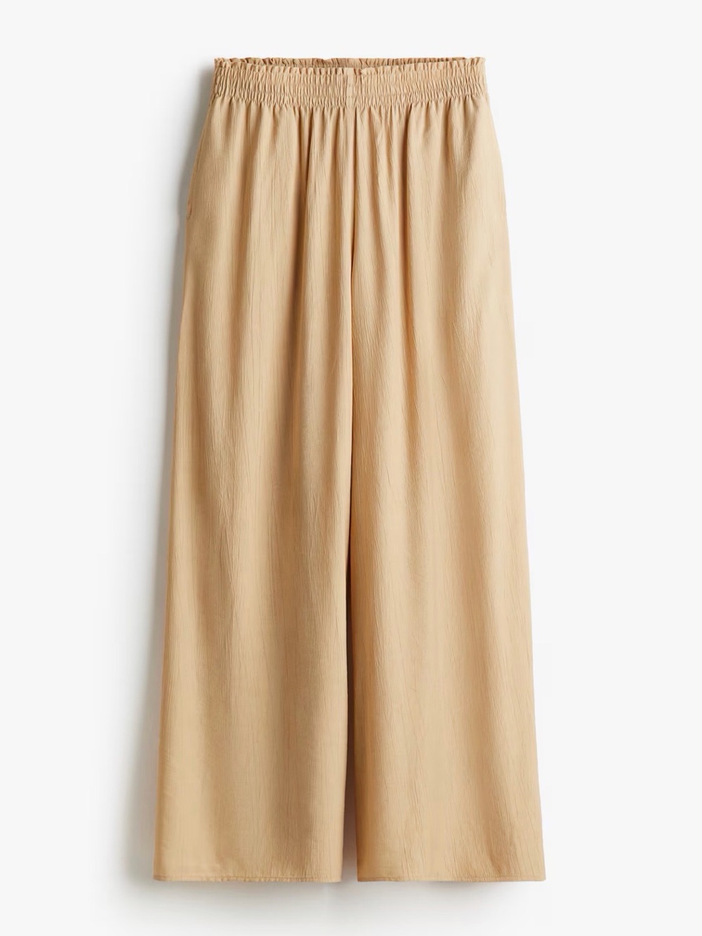 H&M Wide-Leg Crinkle Pants in Beige